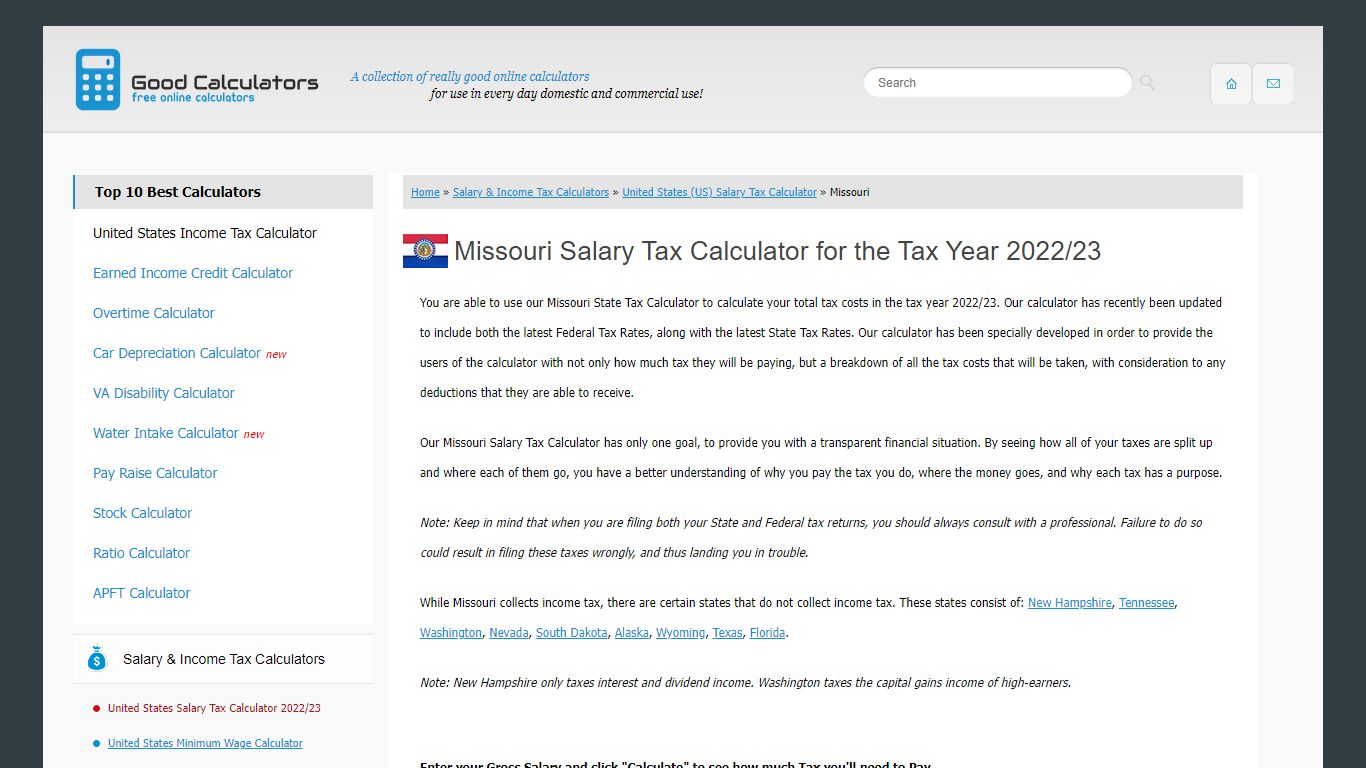 Missouri State Tax Calculator - Good Calculators