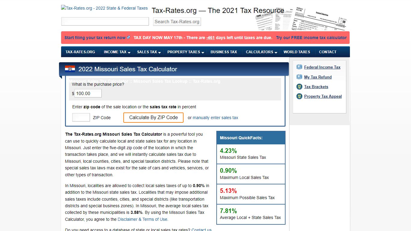Missouri Sales Tax Calculator - Tax-Rates.org
